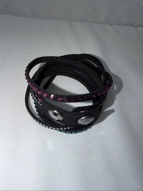 Swarovski Black Wrap Bracelet with Purple and Blue Rhinestones